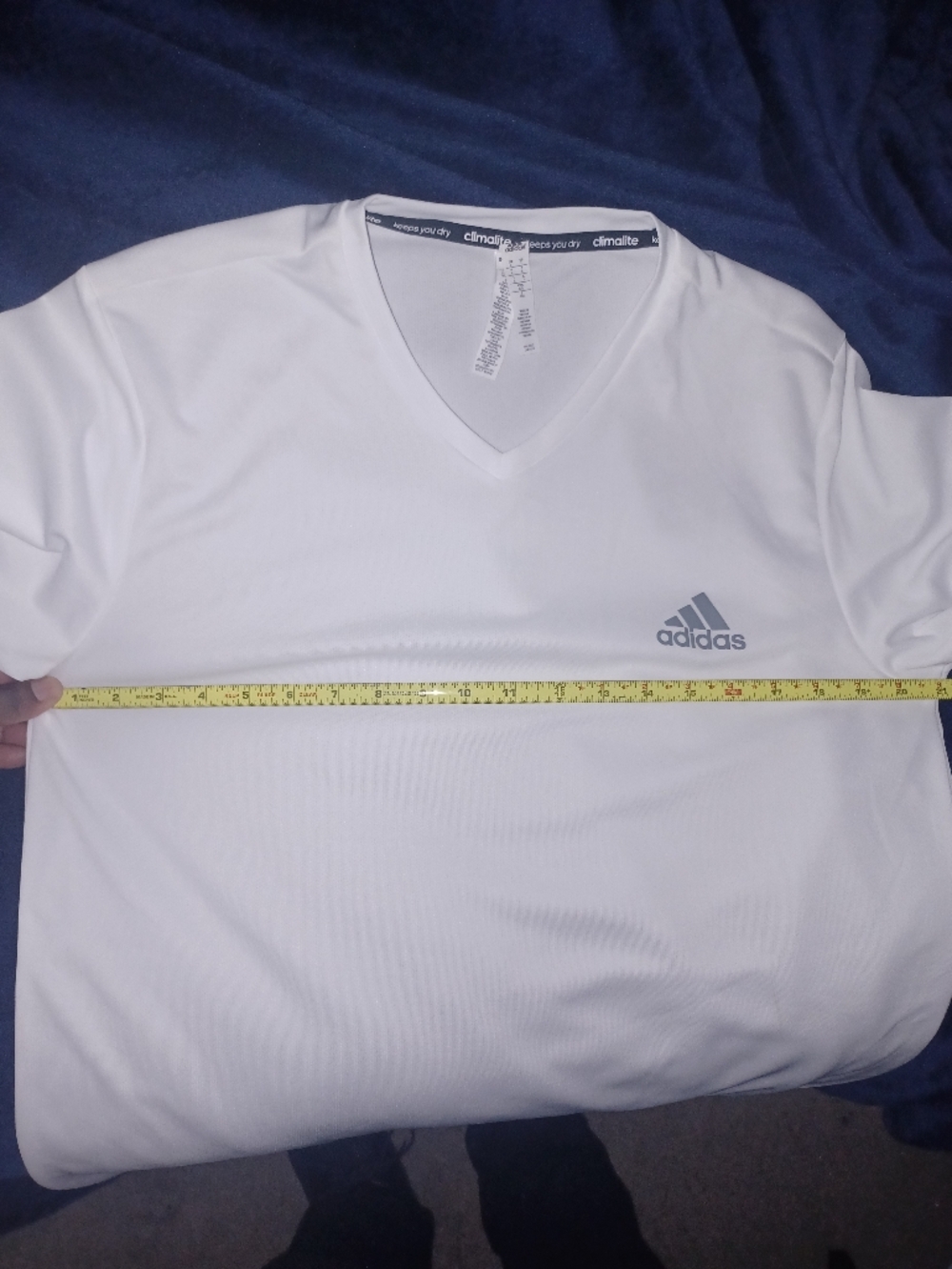 Adidas White V-Neck Men's Athletic Tee with Logo - Picture 2 of 2
